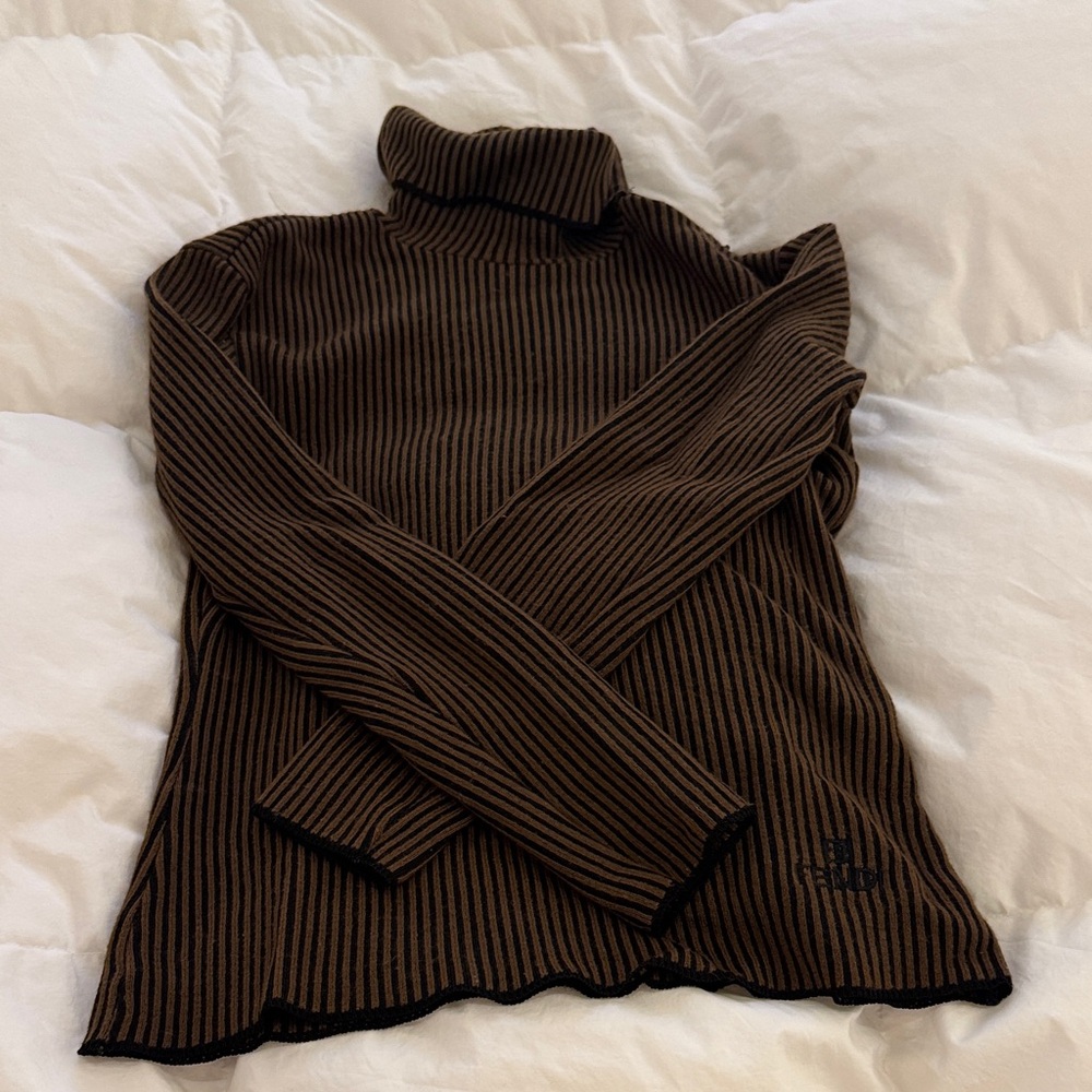 Fendi Black and Brown Striped Turtleneck Sweater